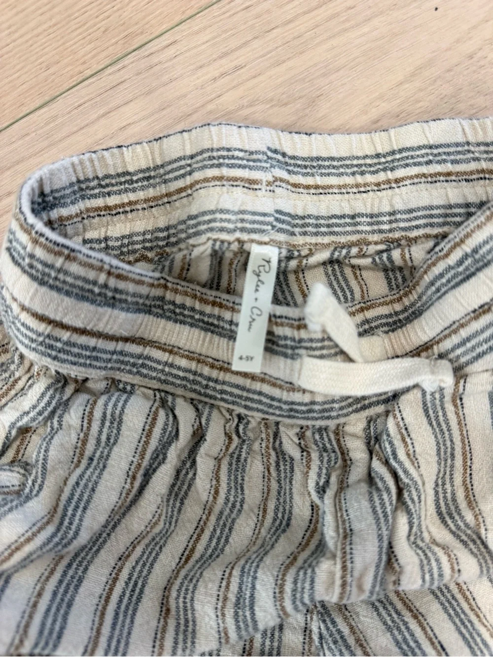 Rylee + Cru Cream and Blue Striped Kids Shorts | 4-5Y